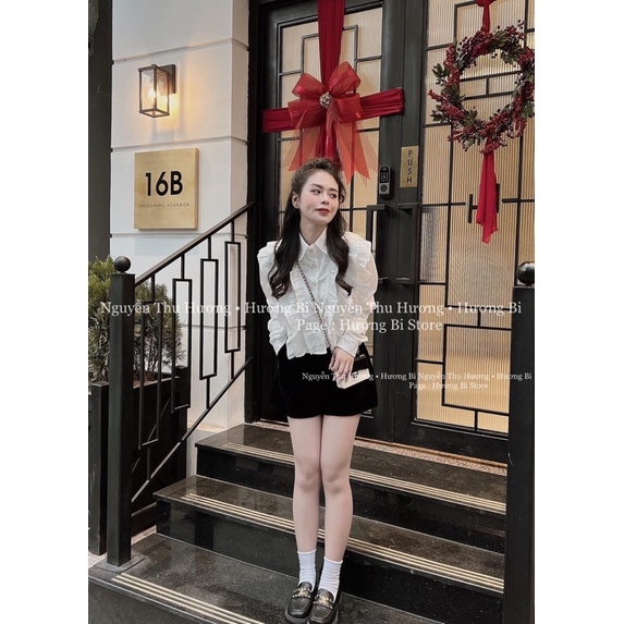 [ 𝐅𝐑𝐄𝐄 𝐒𝐇𝐈𝐏 ] Sét sơmi bèo xinh yêu  Áo chất thô lụa mềm đẹp, viền bèo dọc thân áo rất tiểu thư  Mix quần sooc