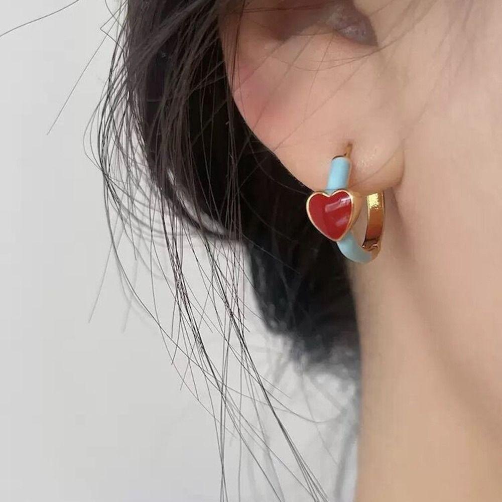 LOMBARD Bông Tai Hợp Kim Hình Trái Tim Màu Sắc Tương Phản Phong Cách Hàn Quốc Dành Cho Nữ
