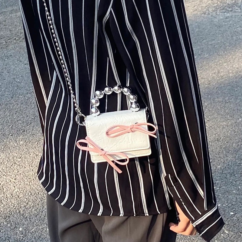 Túi đeo chéo vai mini JUSTSTAR bằng da PU đính nơ phối dây xích thời trang dành cho nữ