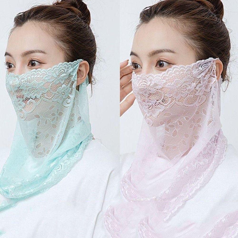 Mặt Nạ Ren Che Phủ Tai Chống Nắng Chống Tia UV Màu Trơn Dành Cho Nữ