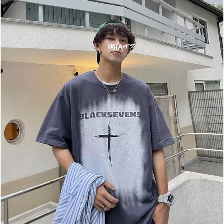 （size M-8XL）Áo Thun Mùa Hè Dáng Rộng Tay Ngắn In Chữ Thập Mềm Mại Thoải Mái Có Cho Nam