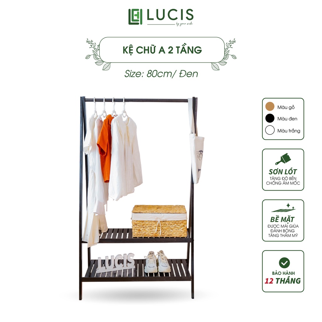 Kệ chữ A treo quần áo 2 tầng để đồ LUCIS size 80cm trang trí nhà cửa