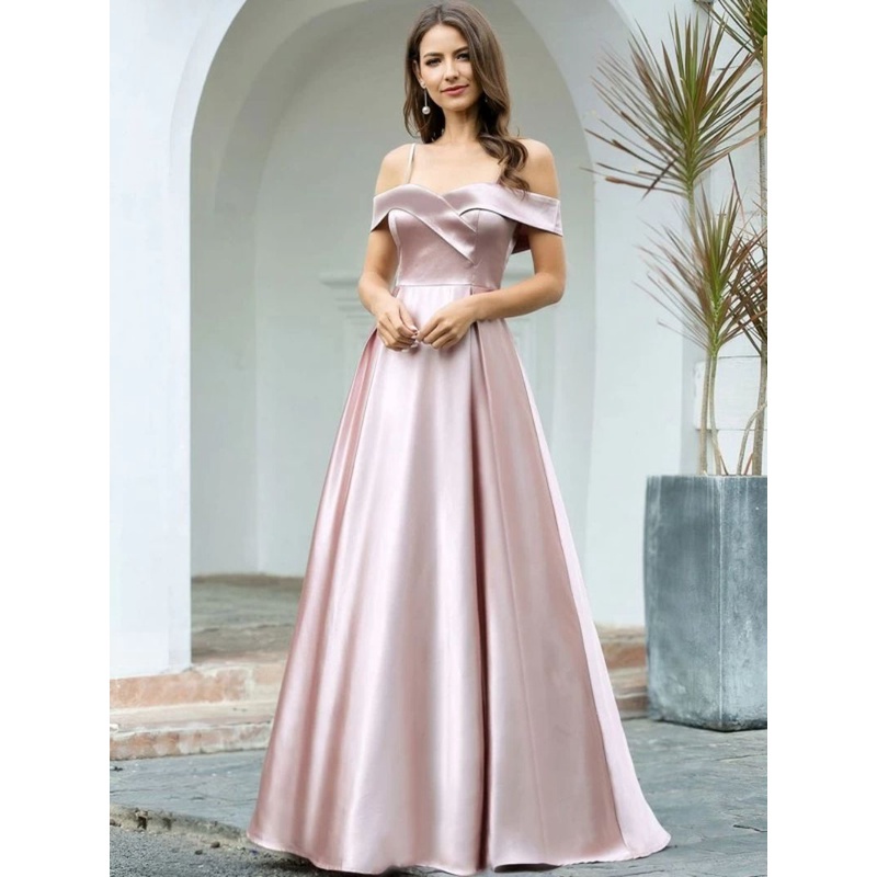 Đầm maxi Trễ Vai Tay Ngắn Cho Cô Dâu