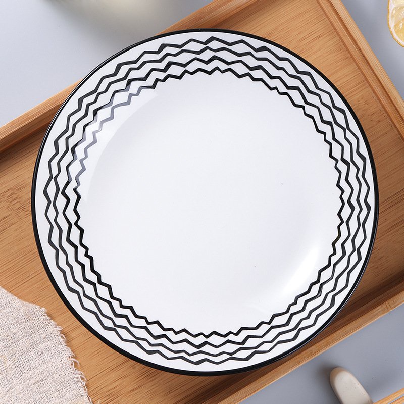 Dĩa tròn 18cm sâu lòng  họa tiết đen sang trọng nhiều mẫu- 01 cái dĩa bằng gốm sứ hoa văn đơn giản