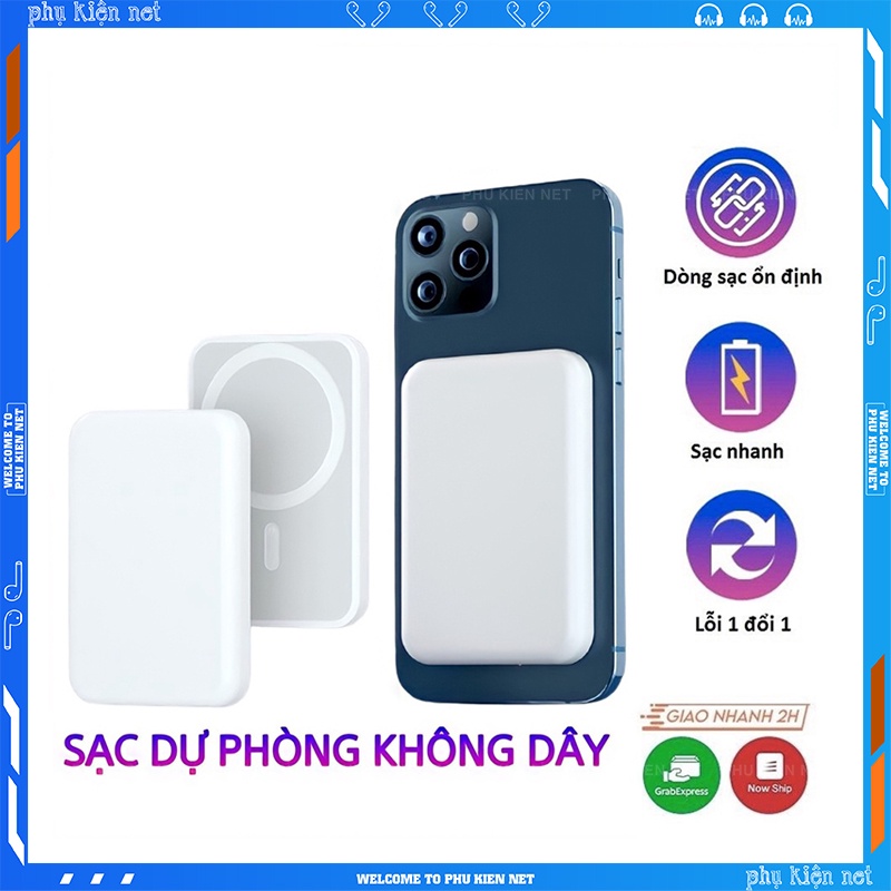 Sạc Dự Phòng Không Dây Từ Tính Sạc Nhanh Pin 5000mah Mini Nhỏ Gọn Cao Cấp Cho Điện Thoại