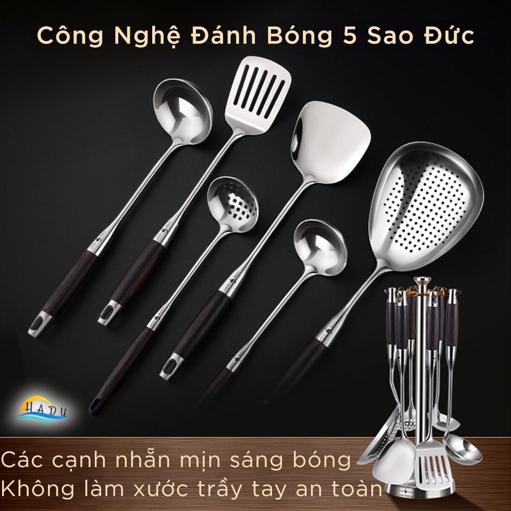 Bộ Dụng Cụ Nhà Bếp Nấu Ăn 6 Món Inox 316 Tay Cầm Gỗ Cao Cấp Đạt Chất Lượng LFGB Đức SSGP