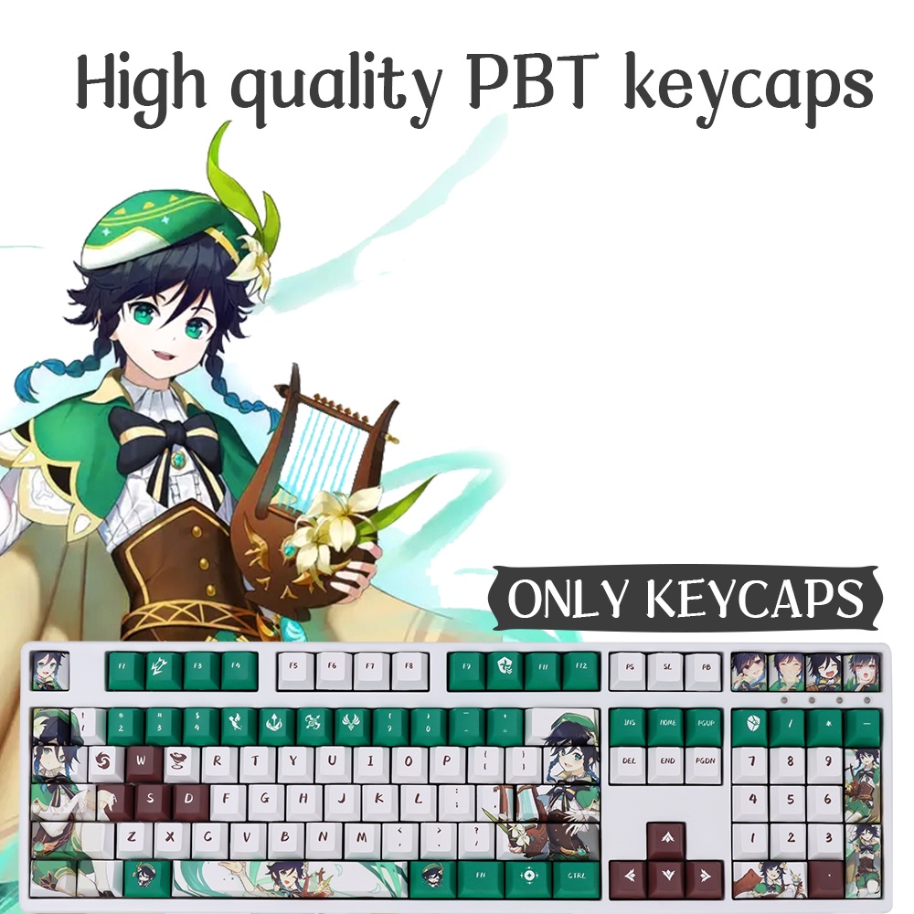 Genshin Impact Venti Keycaps 136 Keys Cherry Profile PBT Sublimation Nút Bàn Phím 136 Phím Bằng PBT Cho MX Swith