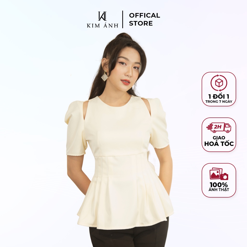 Áo Kiểu Sơ Mi Nữ Tay Phồng Công Sở Phối Tay Bồng, Đuôi Áo Xòe Bo Eo 3 Màu Nhiều Kích Thước AKSX29505