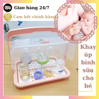 Khay úp bình sữa cho bé - Khay úp cốc ly có quai xách và nắp đậy chống bụi