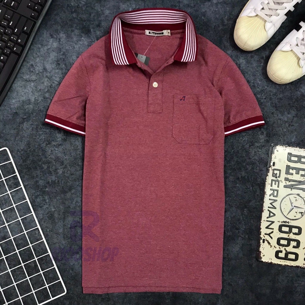 Áo phông nam trung niên có túi, áo thun nam polo trơn đẹp ngắn tay cao cấp xanh, đỏ, rêu, bích RIOOSHOP RCP003