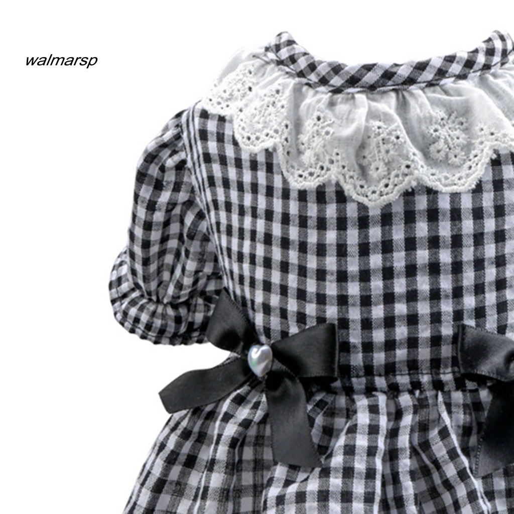 Đầm Mềm Mại Họa Tiết Sọc Caro Trắng Đen Đính Nơ Cài Nút Cho Thú Cưng