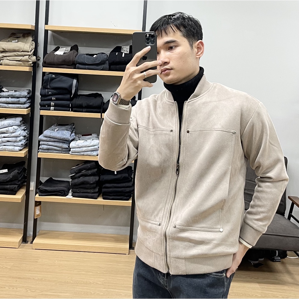 Áo Khoác Nam Bomber DENIMST G1212 Chất Liệu Da Lộn, Dáng Slim Fit