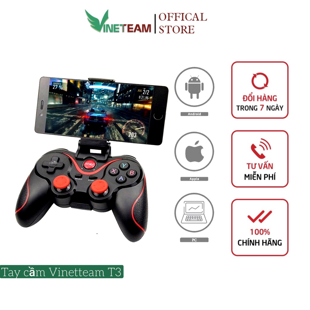 Tay Cầm Chơi Game Vinetteam T3 Bluetooth Điện Thoại Cho IOS Android PC kèm giá đỡ -dc2814