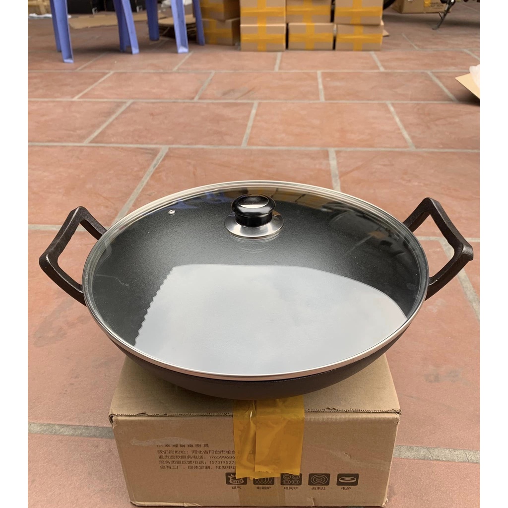 Chảo gang bầu sâu lòng dùng bếp từ, bếp gas chống dính tự nhiên