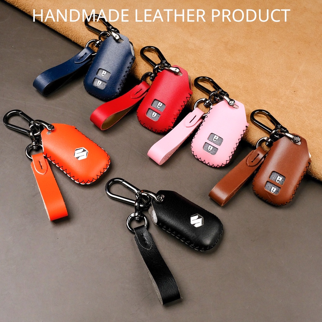Bao da bọc chìa khóa smartkey ô tô Suzuki XL7 Swift Ertiga Vitara khâu tay móc đen có dây tay cầm SX2