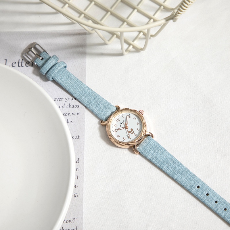 Đồng Hồ Nữ Dây Da Mặt Hình Chuột Mickey Dễ Thương