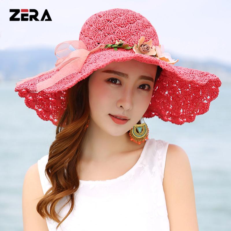 Mũ che nắng nữ Mũ Rơm Mũ đi biển có thể gập lại chống nắng mùa hè phong cách Hàn Quốc XO6A