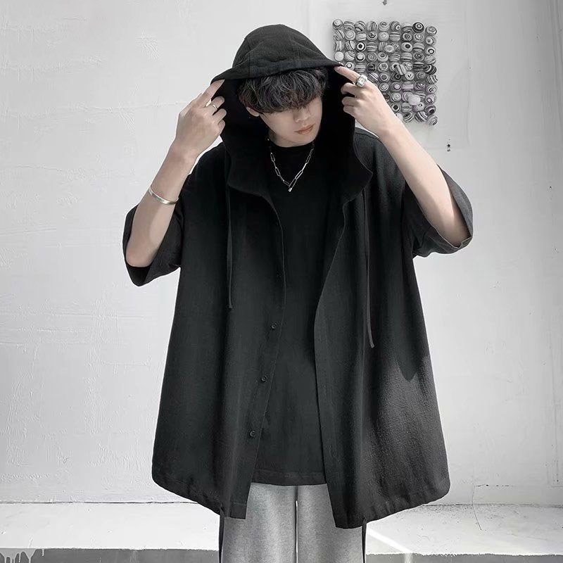 Áo Sơ Mi Tay Lửng Có Mũ Trùm Oversized 300kg Thời Trang Mùa Hè Dành Cho Nam Và Nữ