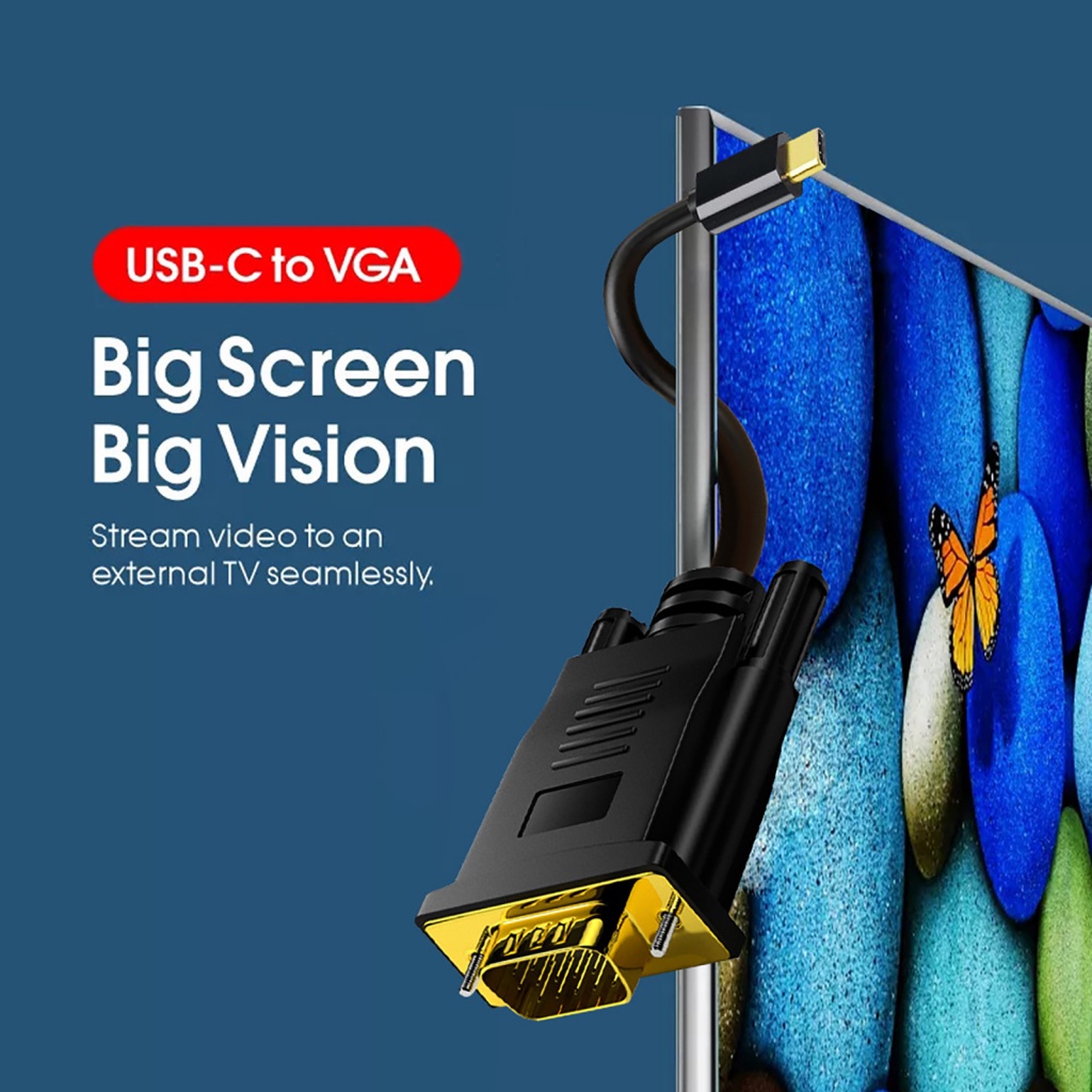 Cáp chuyển đổi LENOVO mini 1.8m độ phân giải cao 1080P Type-C 3.1 sang VGA USB-C cho máy chiếu