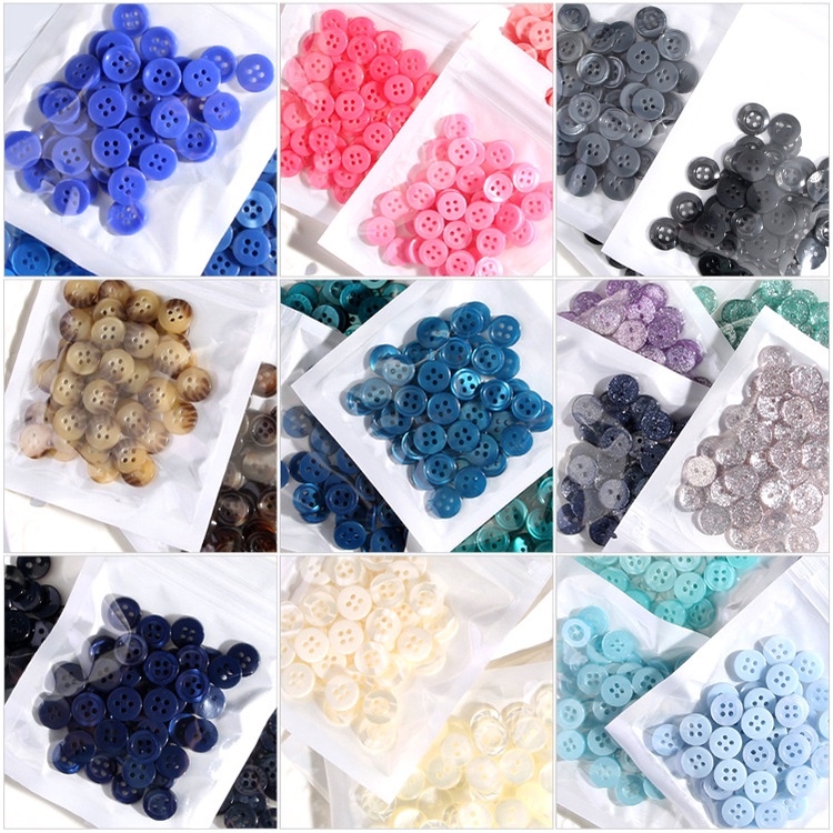 Túi 5 Túi / Gói 50 Nút Áo Tròn Bằng Nhựa Dùng Trang Trí Sổ Tay DIY