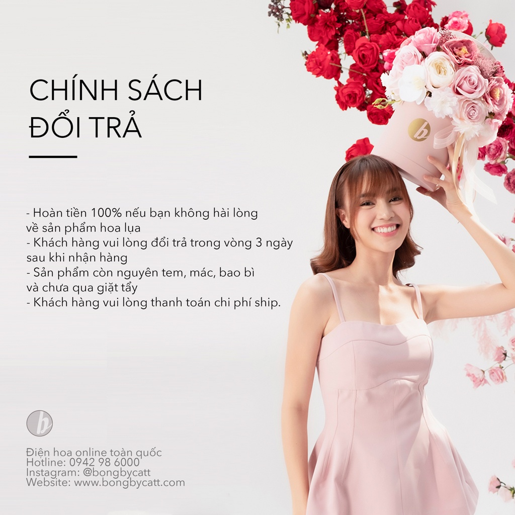 Hộp hoa lụa - Hộp hoa đựng quà tặng valentine gấu kèm socola siêu đẹp phong cách Hàn Quốc thương hiệu BÔNG BY CATT