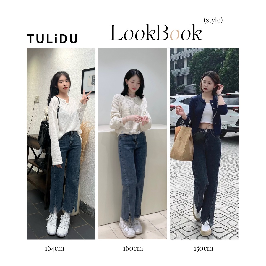 Quần Jean Ống Đứng Xẻ Gấu Giữa Thời Trang Chất Cotton Co Giãn Mềm Mịn