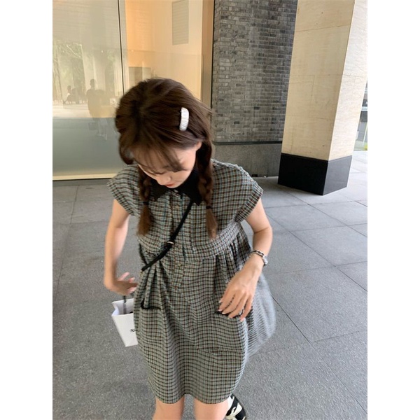 Đầm Cổ Polo Họa Tiết Sọc Caro Phong Cách Retro Thời Trang Mùa Hè Cho Nữ