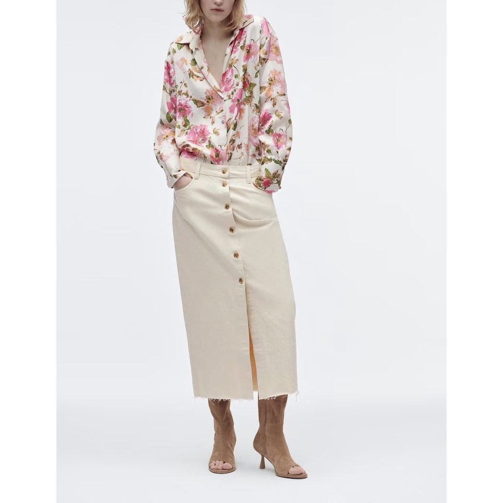 Áo Sơ Mi ZARA Vải satin In Hoa Thời Trang Mùa Xuân 7969235