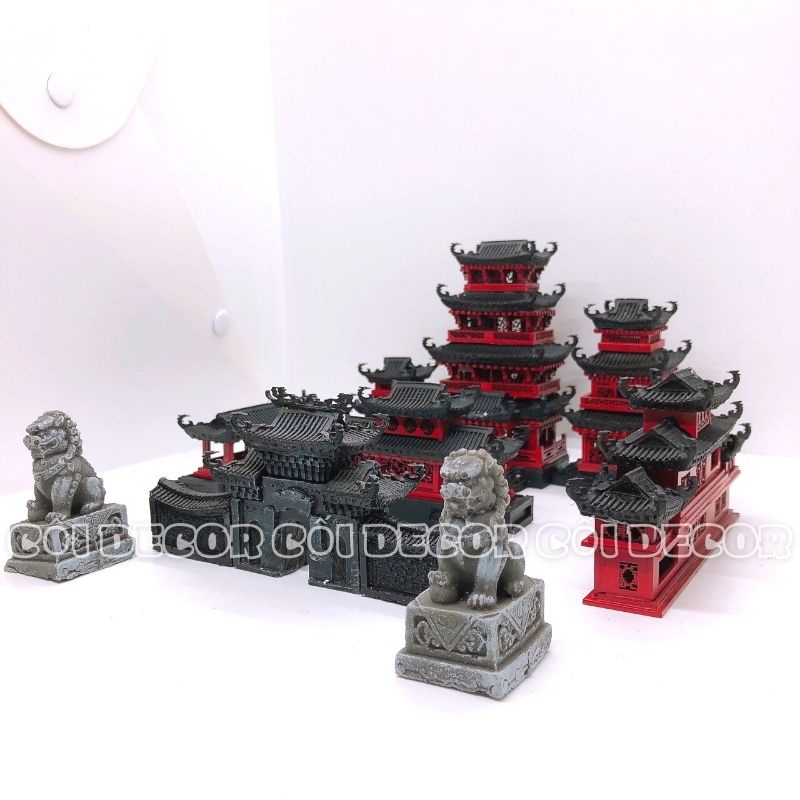 Mô hình nhà tiểu cảnh chất liệu Combosite kháng nước 9 chi tiết sắc nét trang trí sân vườn non bộ, bể bán cạn, bể cá