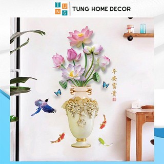 Decal dán tường hàn quốc trang trí phòng ngủ TUNG DECOR SK9328 Bình Hoa Sen Trắng