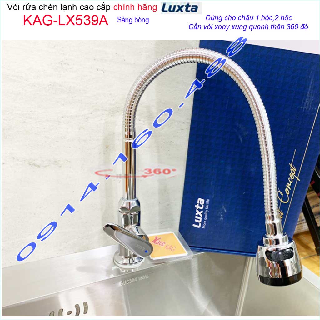 Vòi chậu rửa chén bát lạnh Luxta KAG-LX539A, Vòi chậu lạnh lò xo ống mềm nước mạnh sử dụng tốt