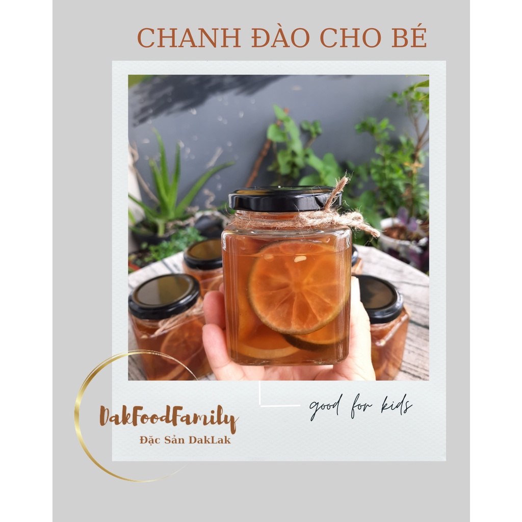 Chanh đào mật ong đường phèn cho bé hũ thủy tinh 450g