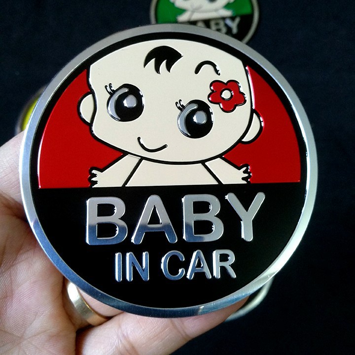 TEM DECAL STICKER Logo kim loại dán BABY IN CAR cao cấp
