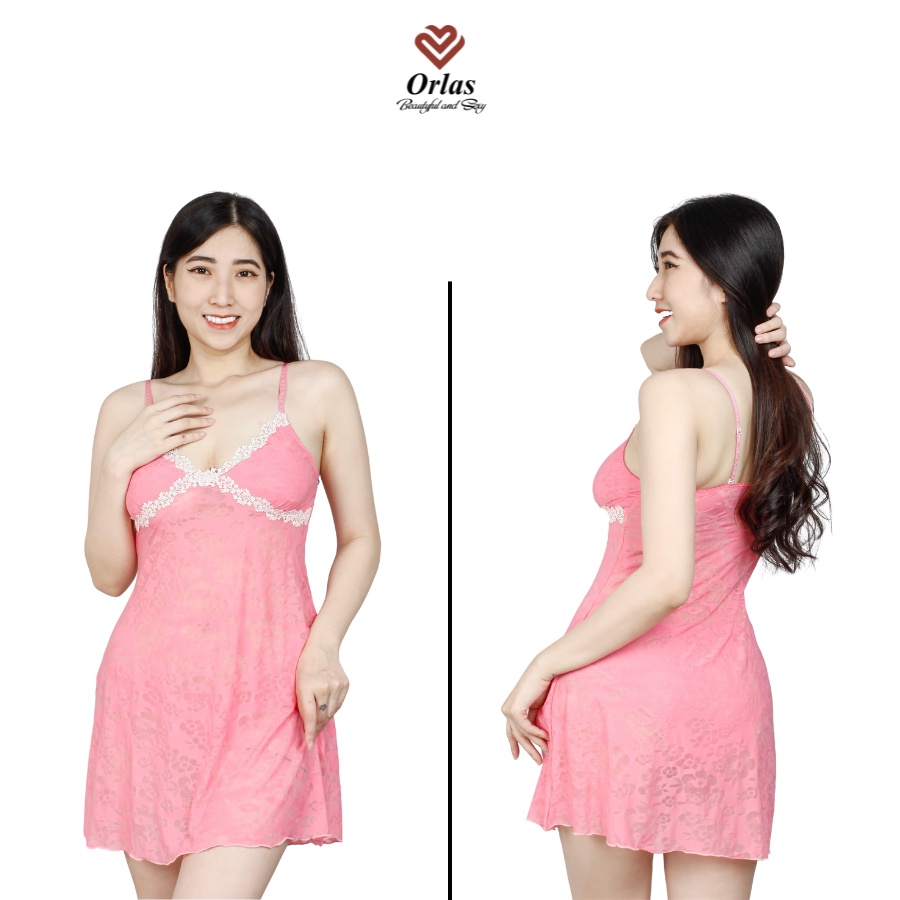 Đầm ngủ lụa Orlas thiết kế 2 dây kèm quần lót họa tiết bông ép BE528