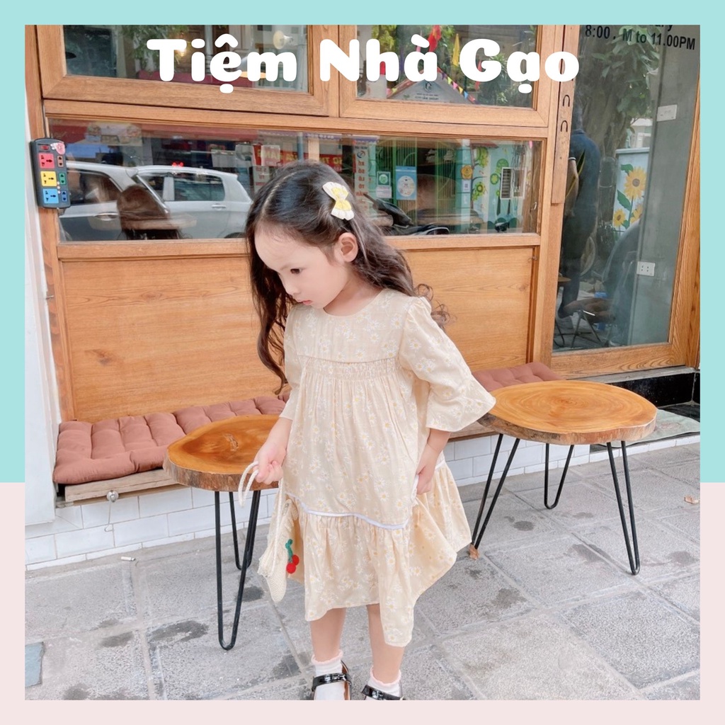 Đầm BabyDoll Bé Gái, Váy BabyDoll Bé Gái Tay Lỡ Họa Tiết Hoa Cúc Mùa Thu