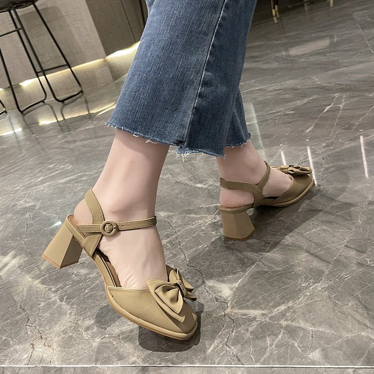 Giày Cao Gót Mũi Tròn Thắt Nơ Xinh Xắn Thời Trang