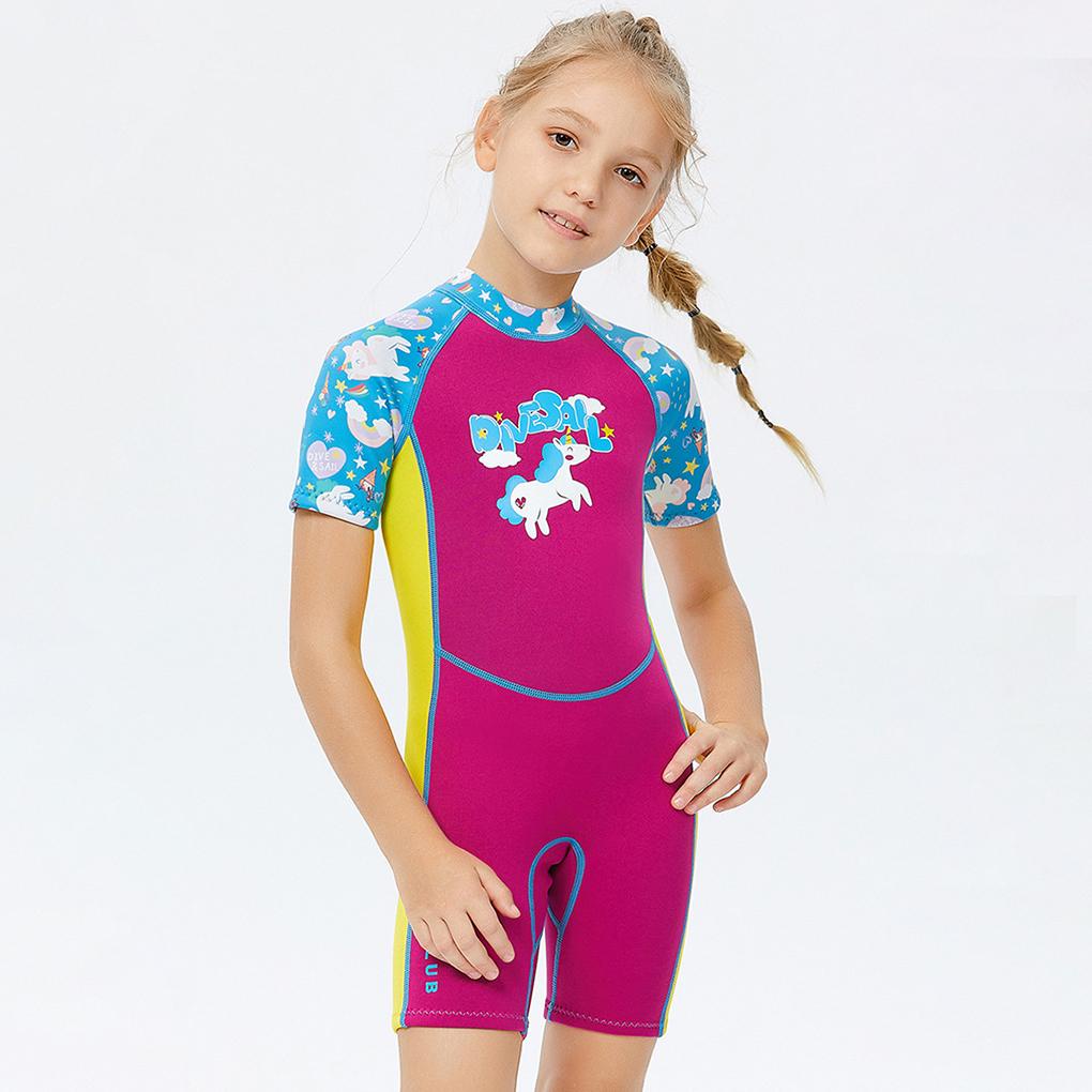 Bộ Đồ Bơi Một Mảnh 2 5MM Tay Ngắn Chống Nắng Giữ Ấm Có Khóa Kéo Sau Lưng Cho Bé Gái