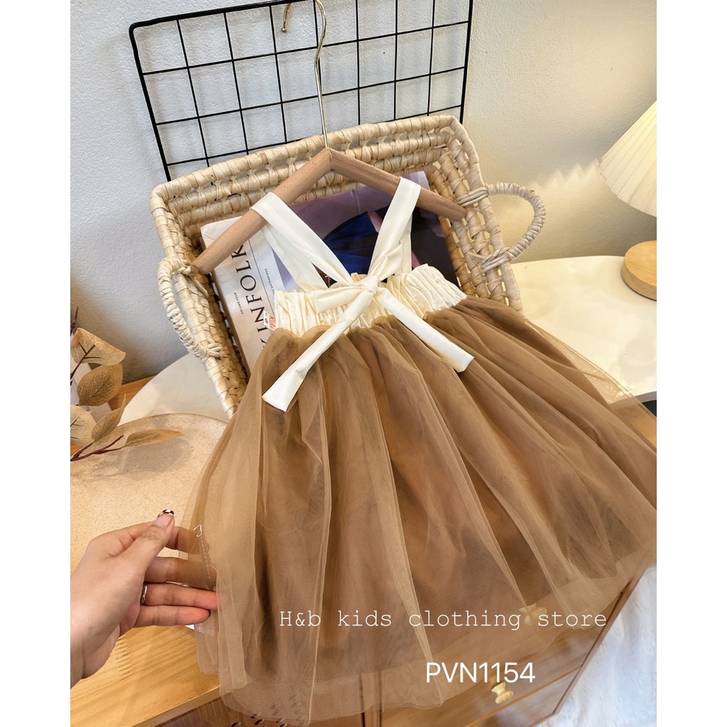 Váy voan lưới nâu bé gái