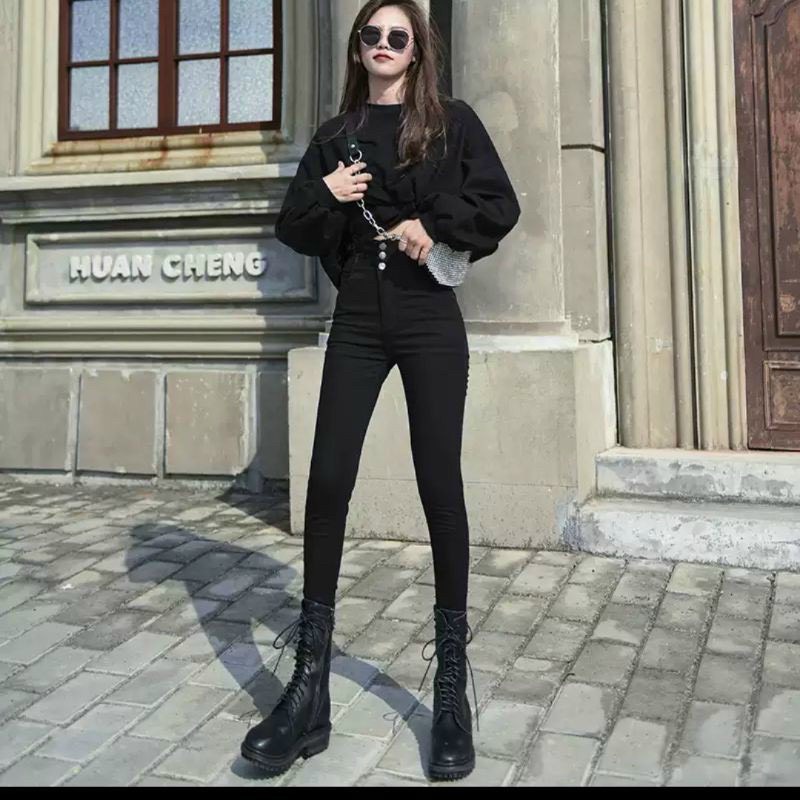 Quần Skinny Co giãn 4 chiều CẠP SIÊU CAO 3 khuy, Chất đẹp loại 1, quần jean giấy 3 khuy-XMTĐ-mã 66