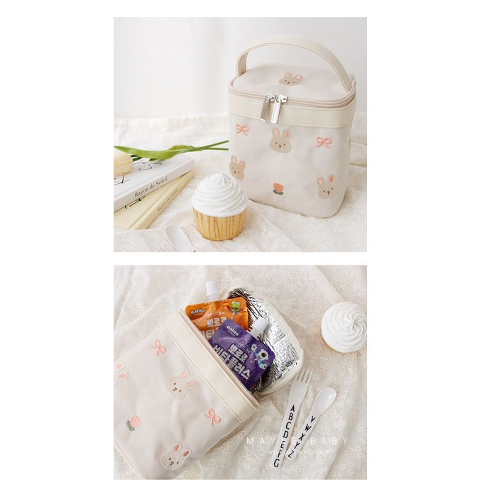 TÚI GIỮ NHIỆT BỈM SỮA THÊU HÌNH DỄ THƯƠNG - KT19*17*10cm