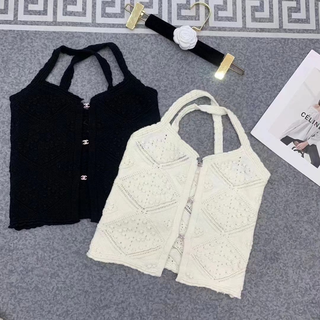 Áo Dệt Kim Hai Dây Phối Nút In Chữ Blackpink jennie Thời Trang Gợi Cảm