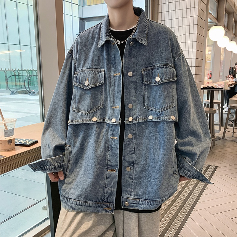 Áo Khoác Denim Dáng Rộng Kiểu Hip-Hop Mỹ Cá Tính Cho Nam