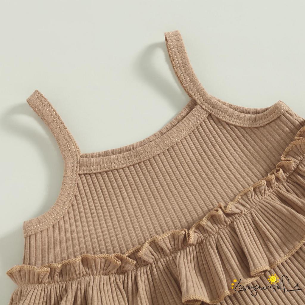 Bộ Áo Hai Dây Nhiều Lớp Phối Bèo + Quần Ống Loe Màu Trơn Thời Trang Mùa Hè Cho Bé Gái B930G