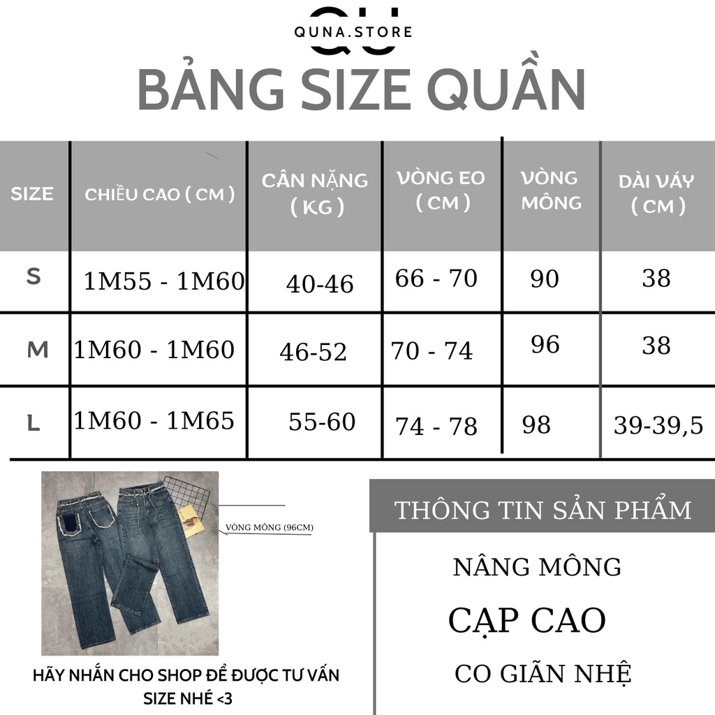 Quần bò jeans ống xuông cạp tua mài túi sau kèm dây đai xích đai chuông hot