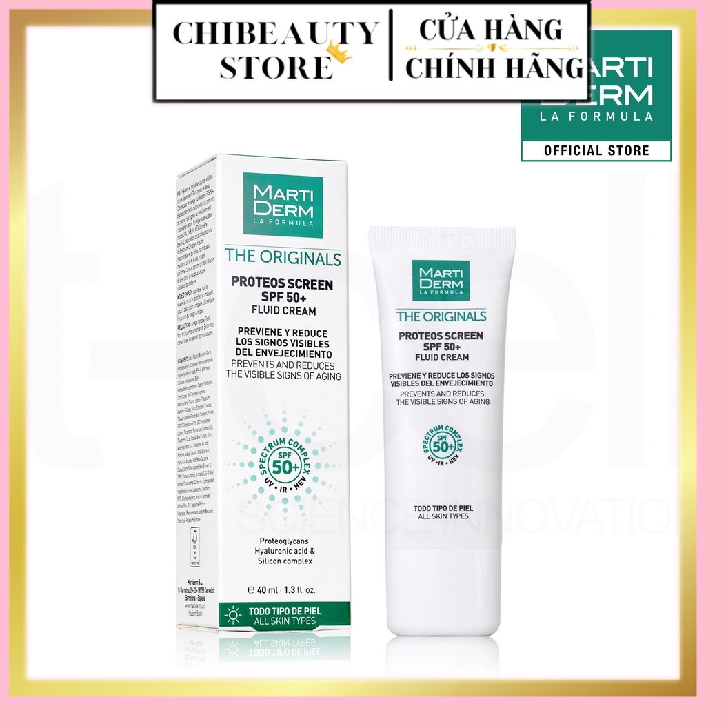 RẺ NHẤT -  Kem Chống Nắng MartiDerm Phổ Rộng Bảo Vệ Toàn Diện 40ml The Originals Proteos Screen SPF50+ Fluid Cream