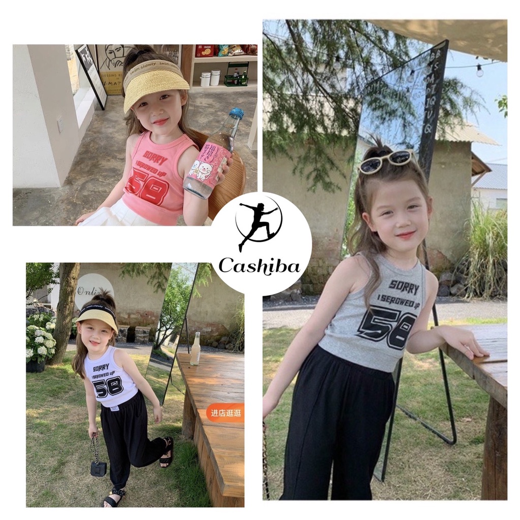 Áo croptop bé gái (8-33kg) phối bo lai năng động Cashibakids chất thun gân loại 1 co giãn thấm hút thoải mái cho bé