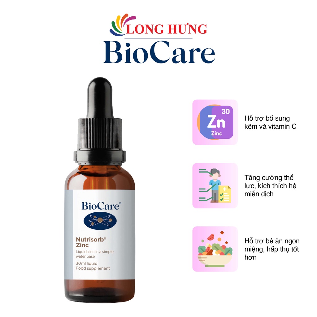 Kẽm dạng giọt Biocare Nutrisorb Zinc tăng cường sức đề kháng cho bé (30ml)