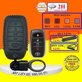 Bao da chìa khóa toyota Camry, Fortuner, Innova V, HiluxG 4 nút ô tô smartkey da bò thật handmade Toaroca chống trầy