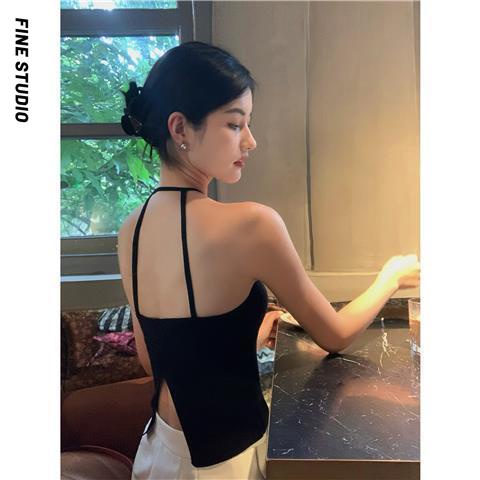 Fine Studio Áo Hai Dây Nhỏ Màu Đen Trơn Phong Cách Thời Trang Mùa Hè 2022 Mới Niche