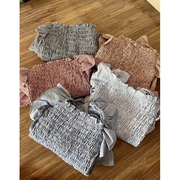 Áo kiểu nữ thân nhún smocking tay dài bo chun